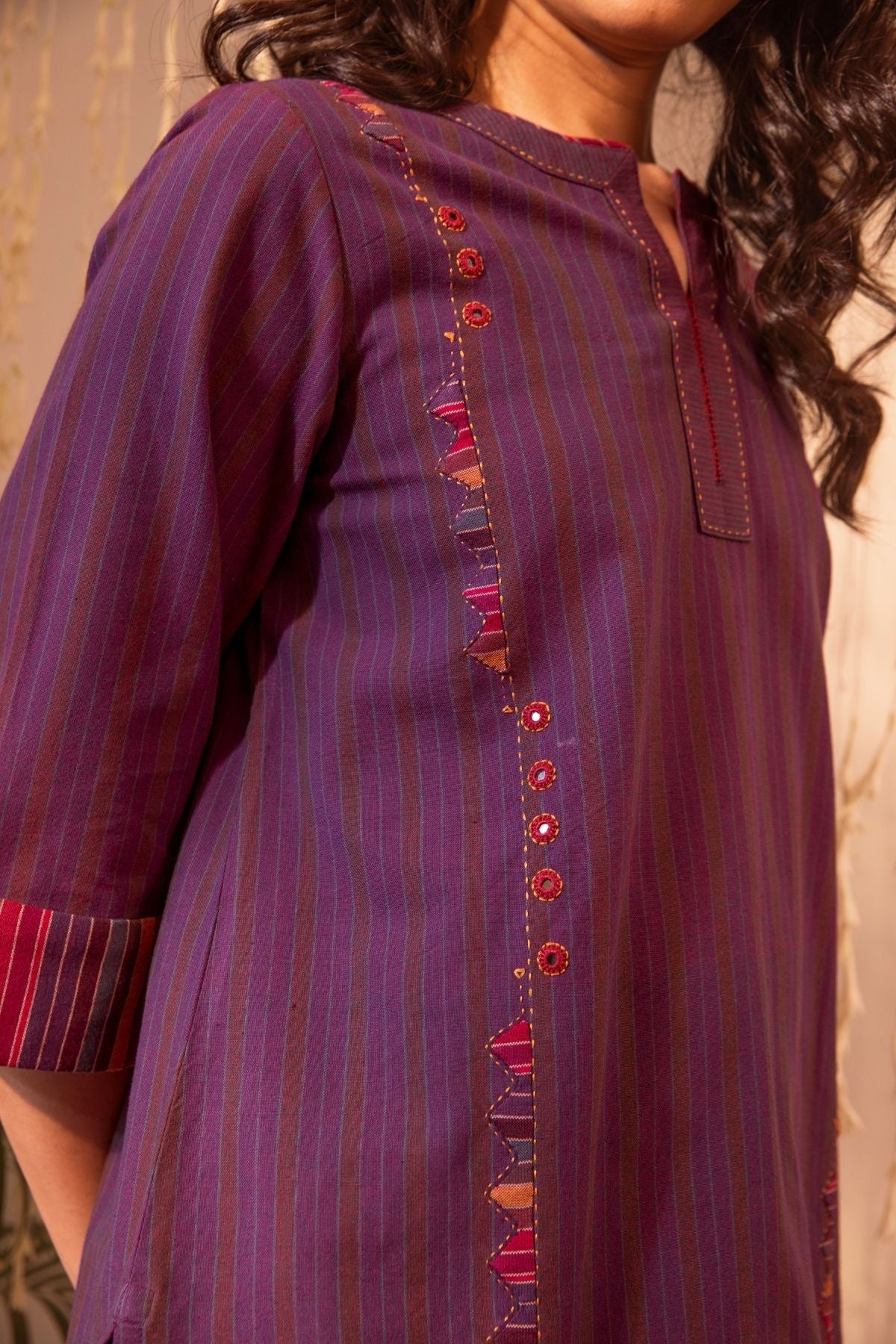 Haveli Applique Purple Hand Embroidered Top