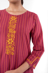 Pardis Red Chikankari Round Neck Kurta