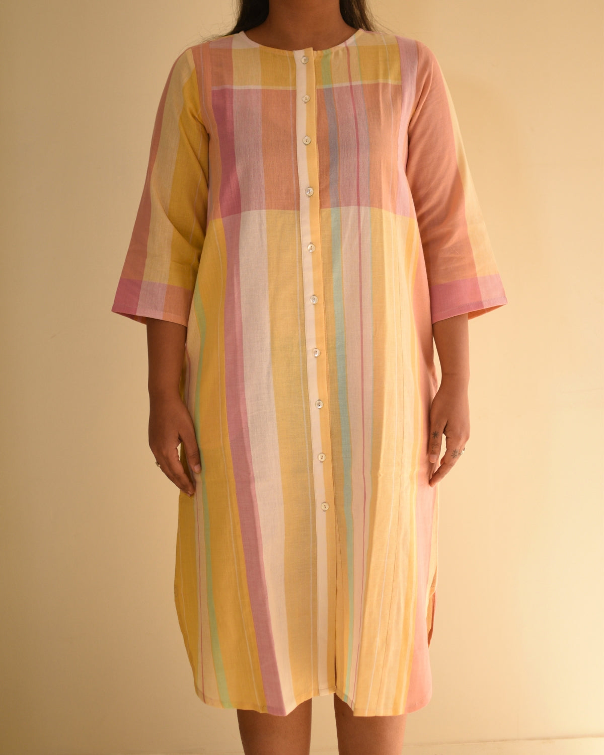 Dhwani Pastel A-Line Handwoven Cotton Dress