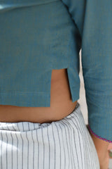 Cheenth Blue Blouse With Pucca Embroidered On Back