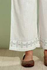 Dhwani White Flared Cotton Pant With Applique