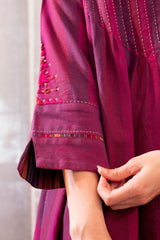 Haveli Soof Violet Hand Embroidered Pintuck Dress