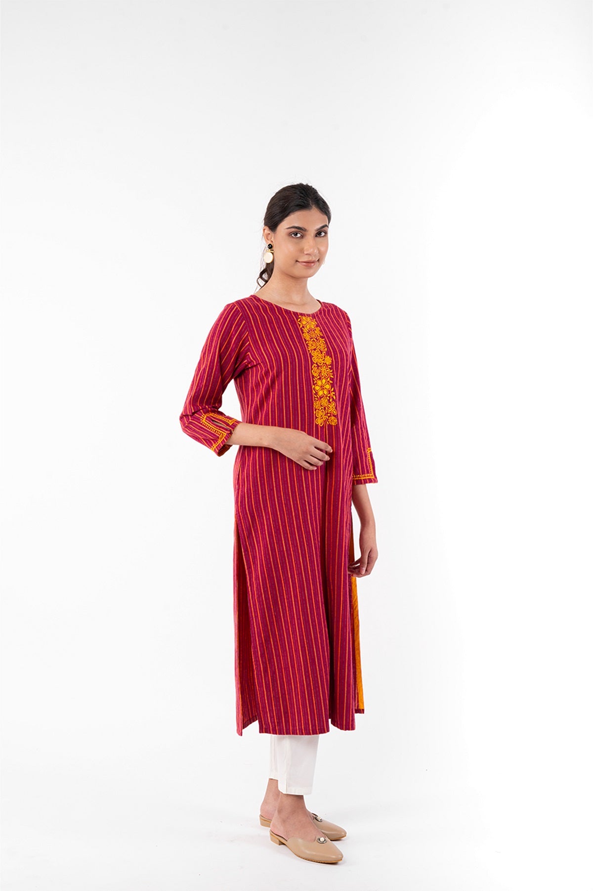 Pardis Red Chikankari Round Neck Kurta