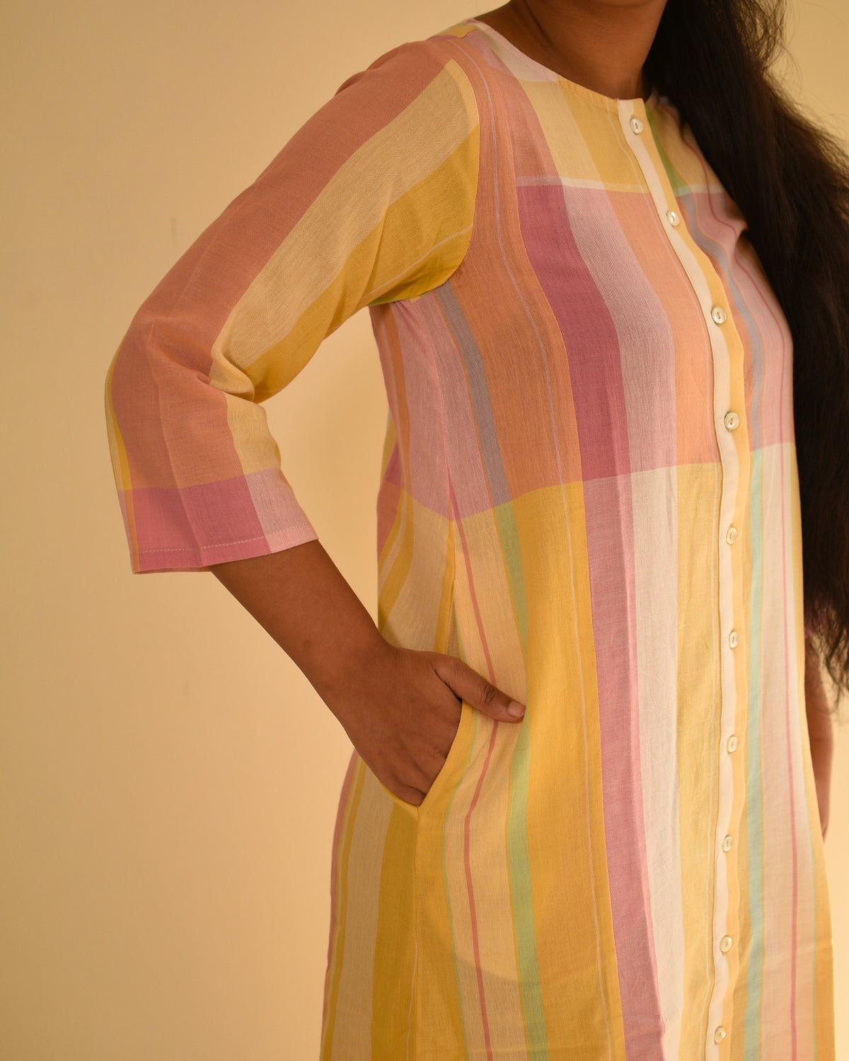 Dhwani Pastel A-Line Handwoven Cotton Dress