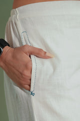 Dhwani White Flared Cotton Pant With Applique