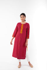 Pardis Red Chikankari Round Neck Kurta