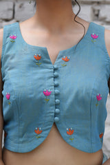 Cheenth Sleeveless Blue Blouse With All Over Pucca Embroidery