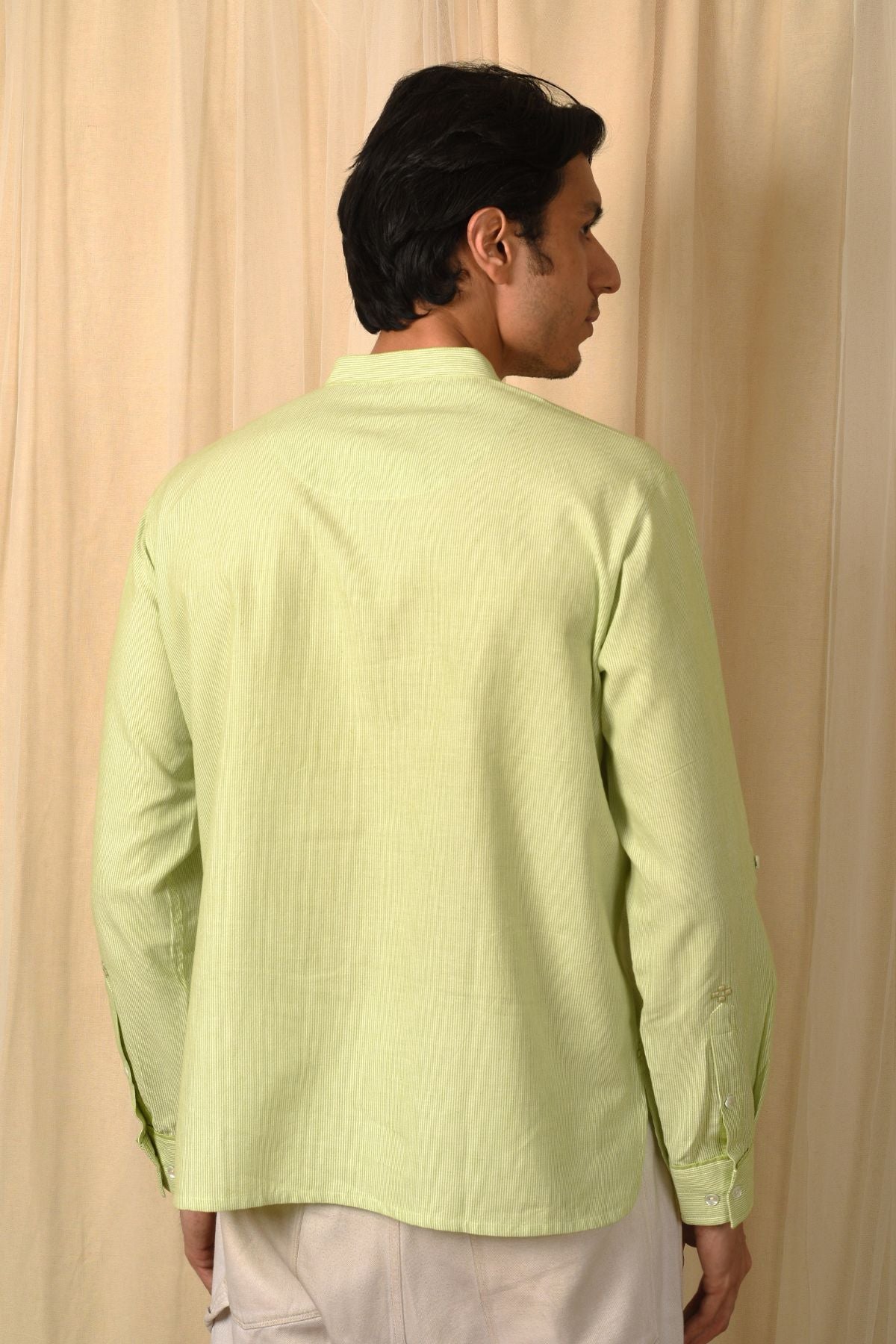 Baori Green Hand Embroidered Full Sleeve Short Kurta