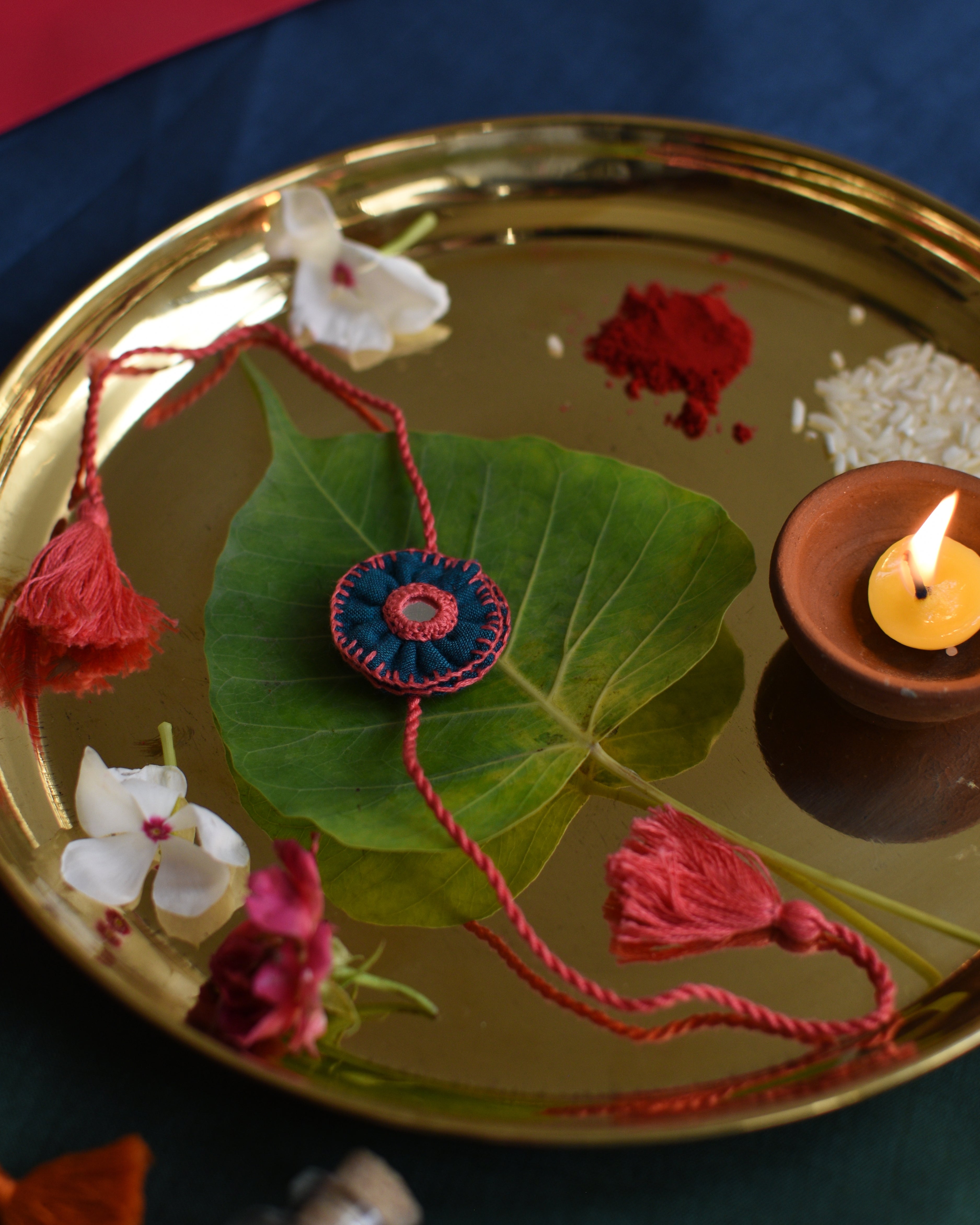 Circular Floral Mirror Rakhi