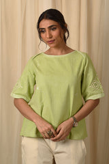 Baori Green Hand Embroidered Round Neck Top