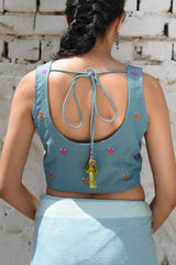 Cheenth Sleeveless Blue Blouse With All Over Pucca Embroidery