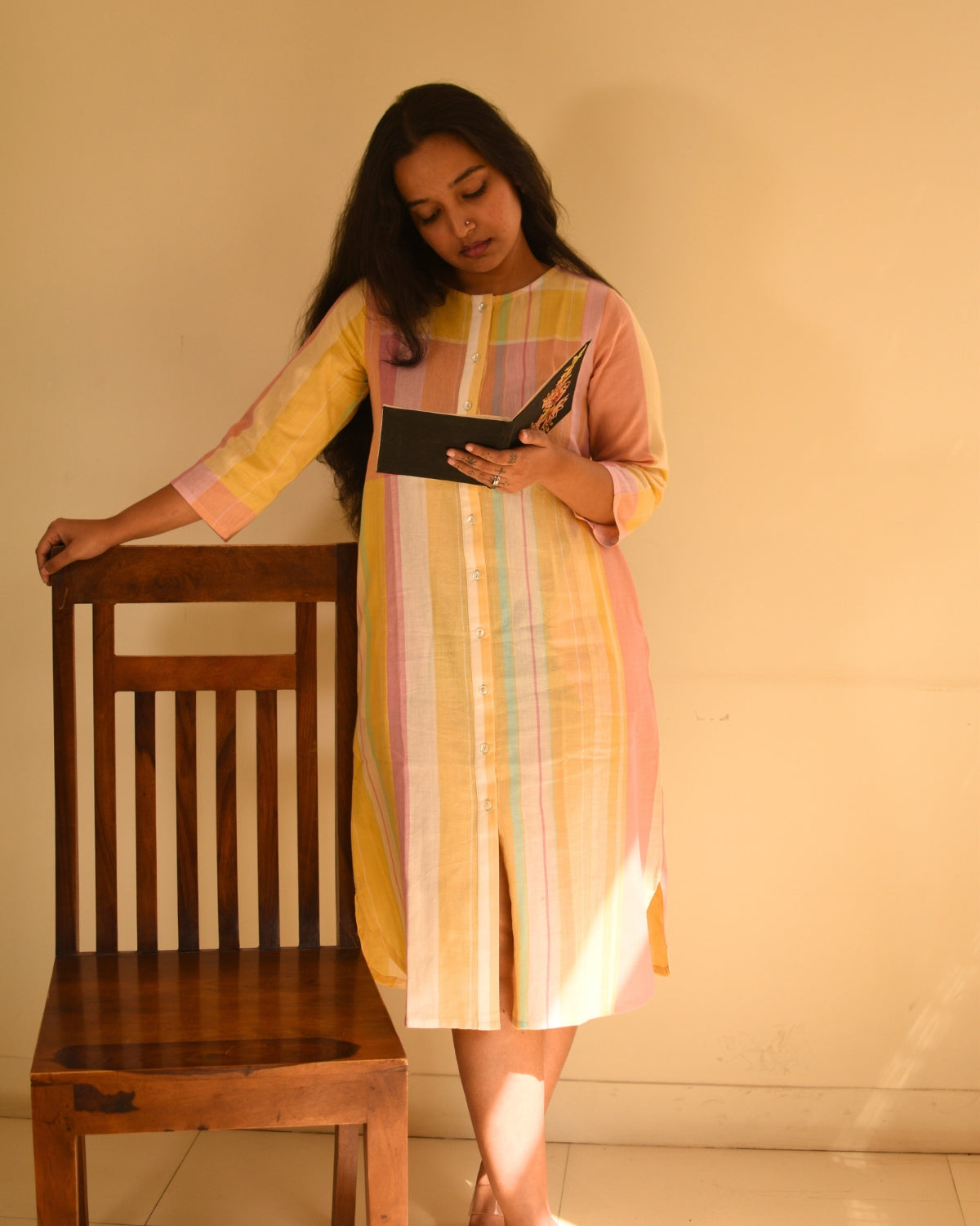 Dhwani Pastel A-Line Handwoven Cotton Dress