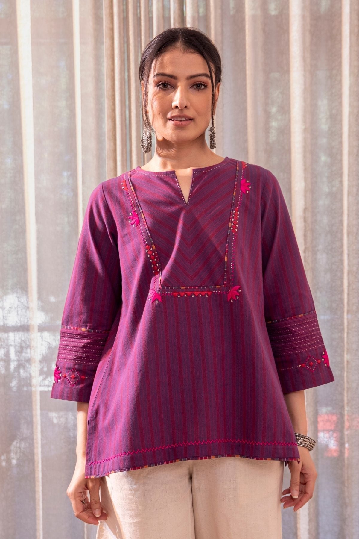 Haveli Soof Violet Hand Embroidered Flared Top