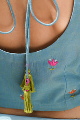 Cheenth Sleeveless Blue Blouse With All Over Pucca Embroidery