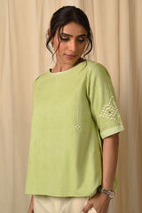 Baori Green Hand Embroidered Round Neck Top