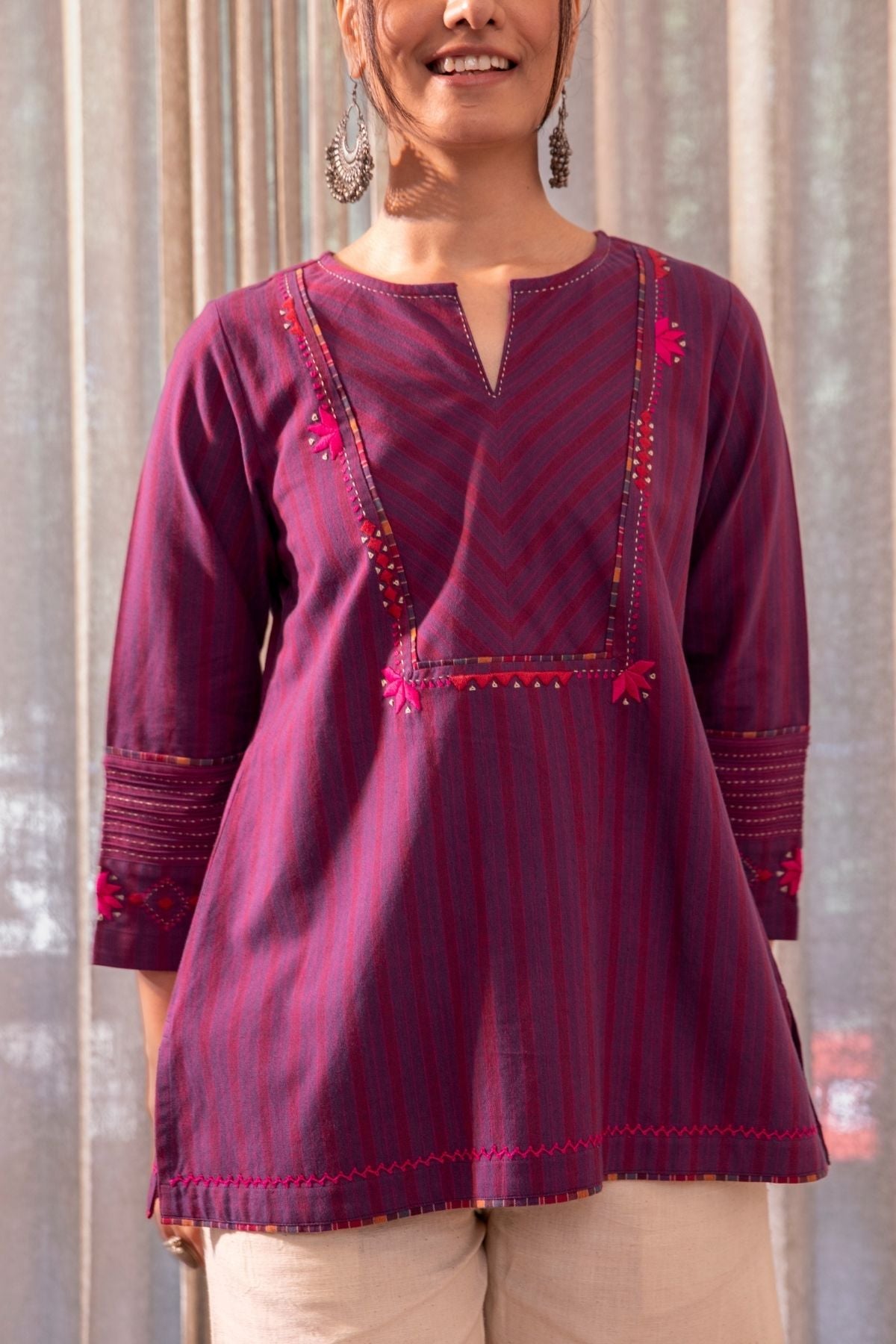 Haveli Soof Violet Hand Embroidered Flared Top