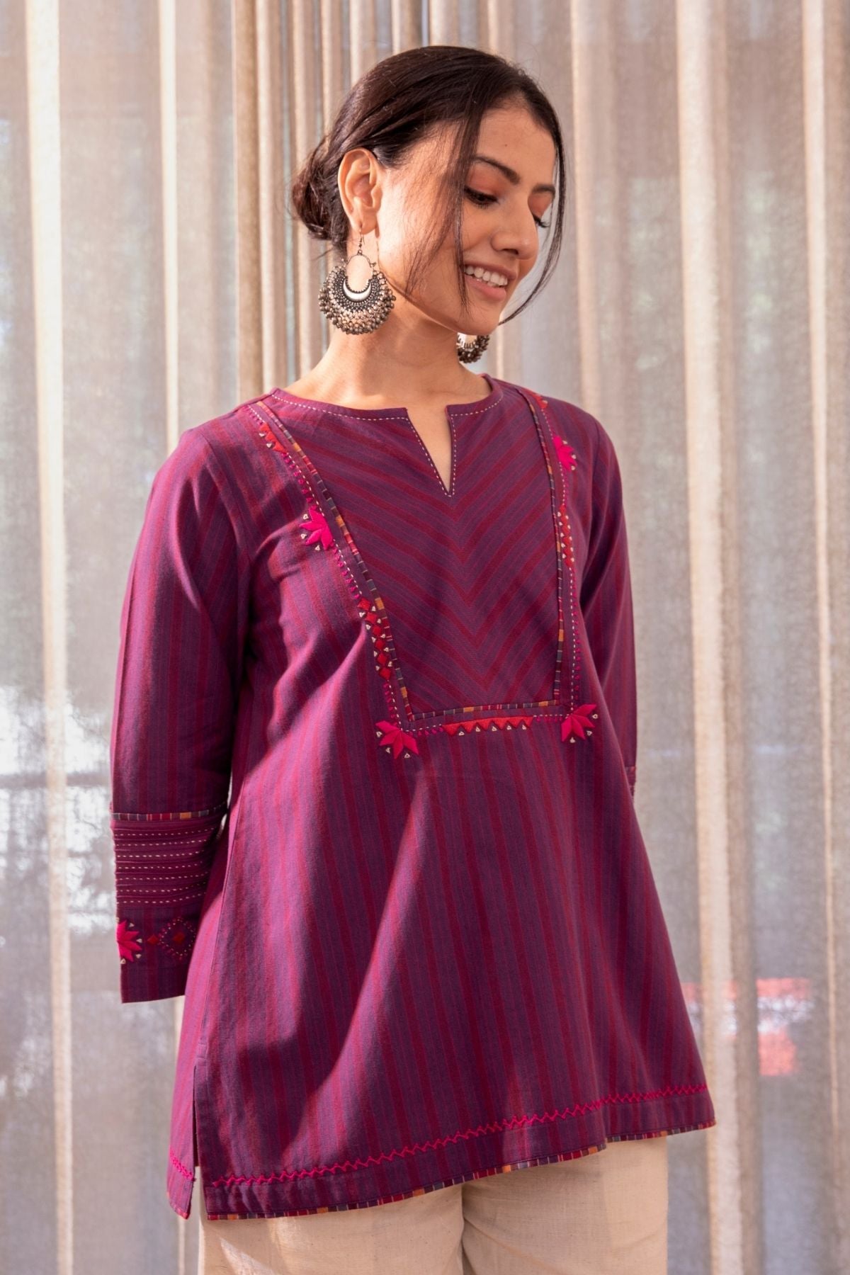 Haveli Soof Violet Hand Embroidered Flared Top