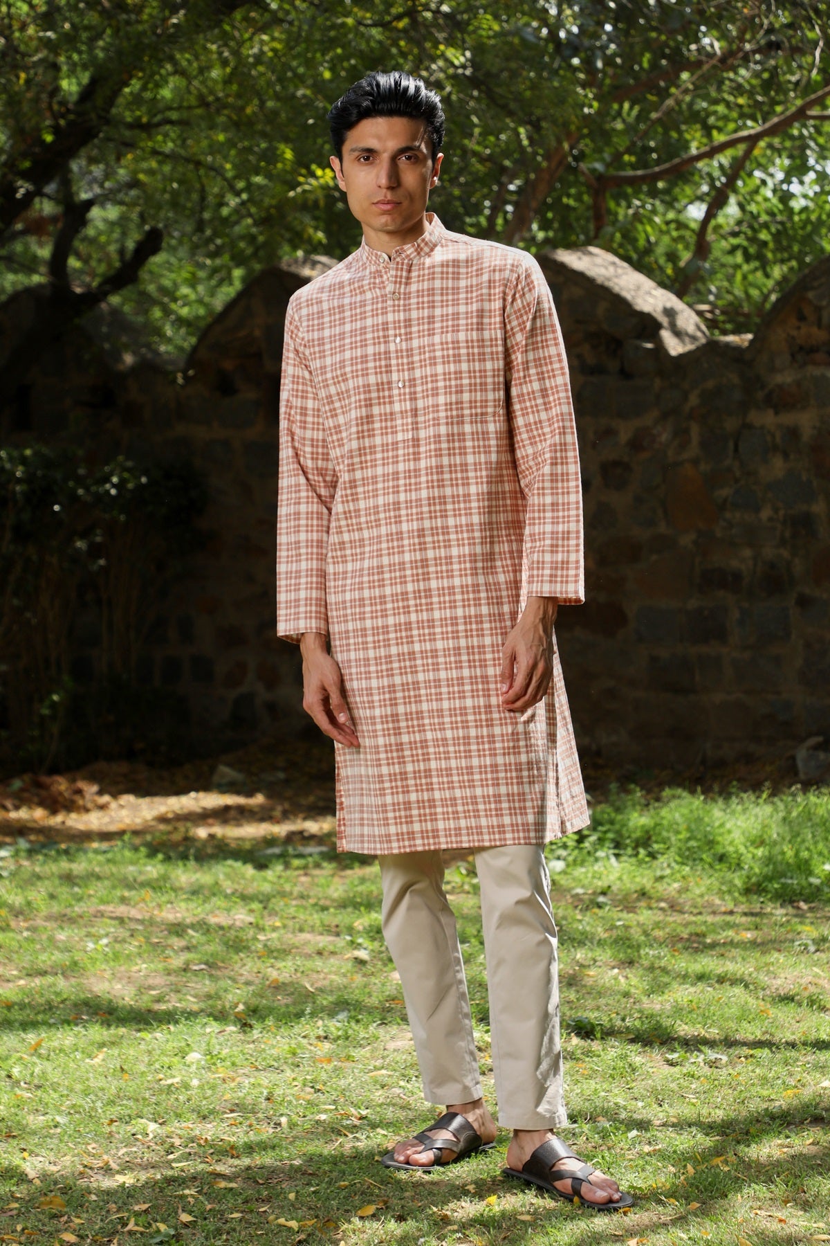 Arka Cotton Checked Long Kurta