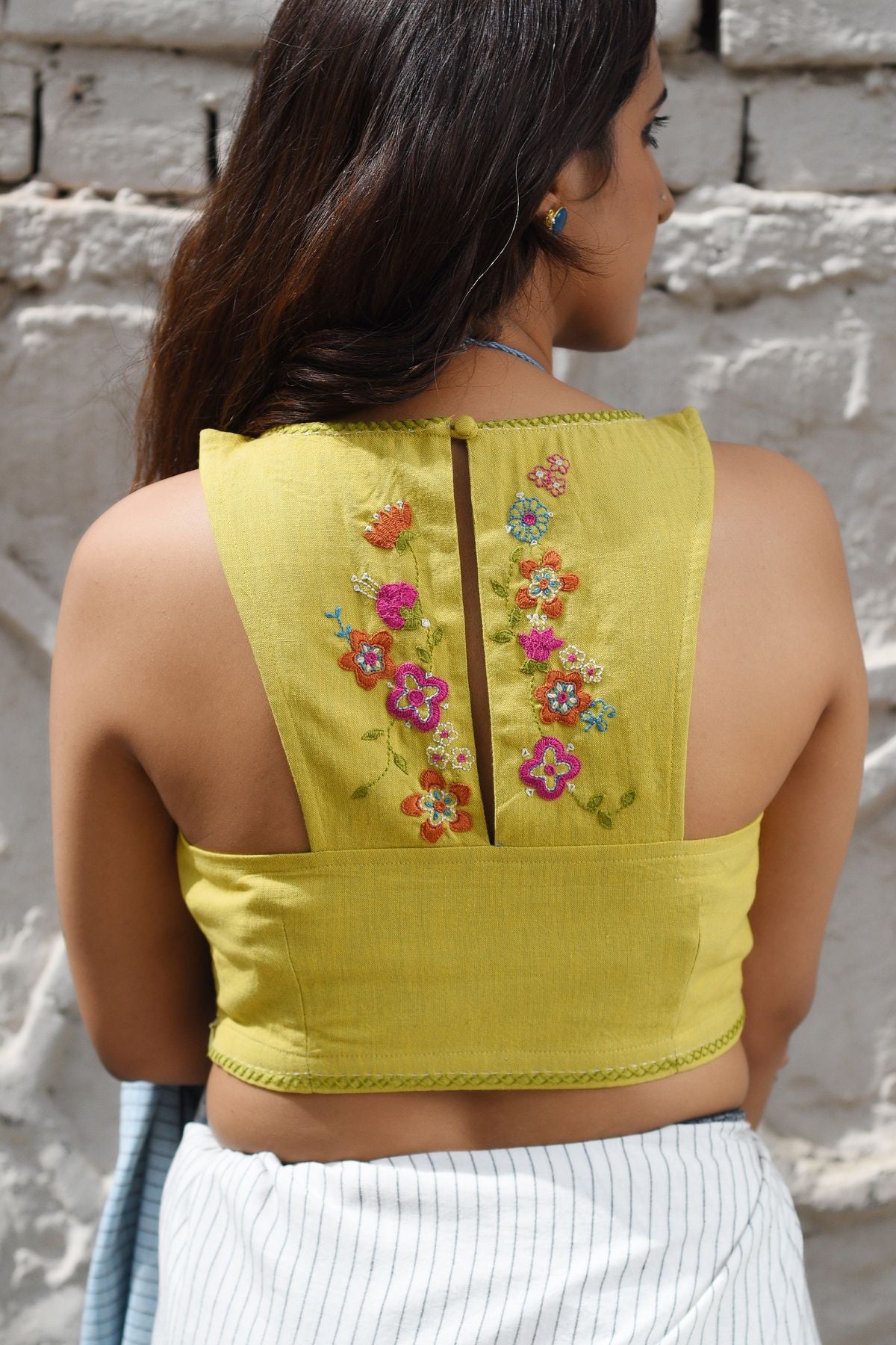 Cheenth Sleeveless Yellow Blouse With Embroidered On Back