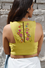 Cheenth Sleeveless Yellow Blouse With Embroidered On Back