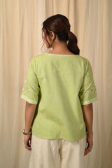 Baori Green Hand Embroidered Round Neck Top