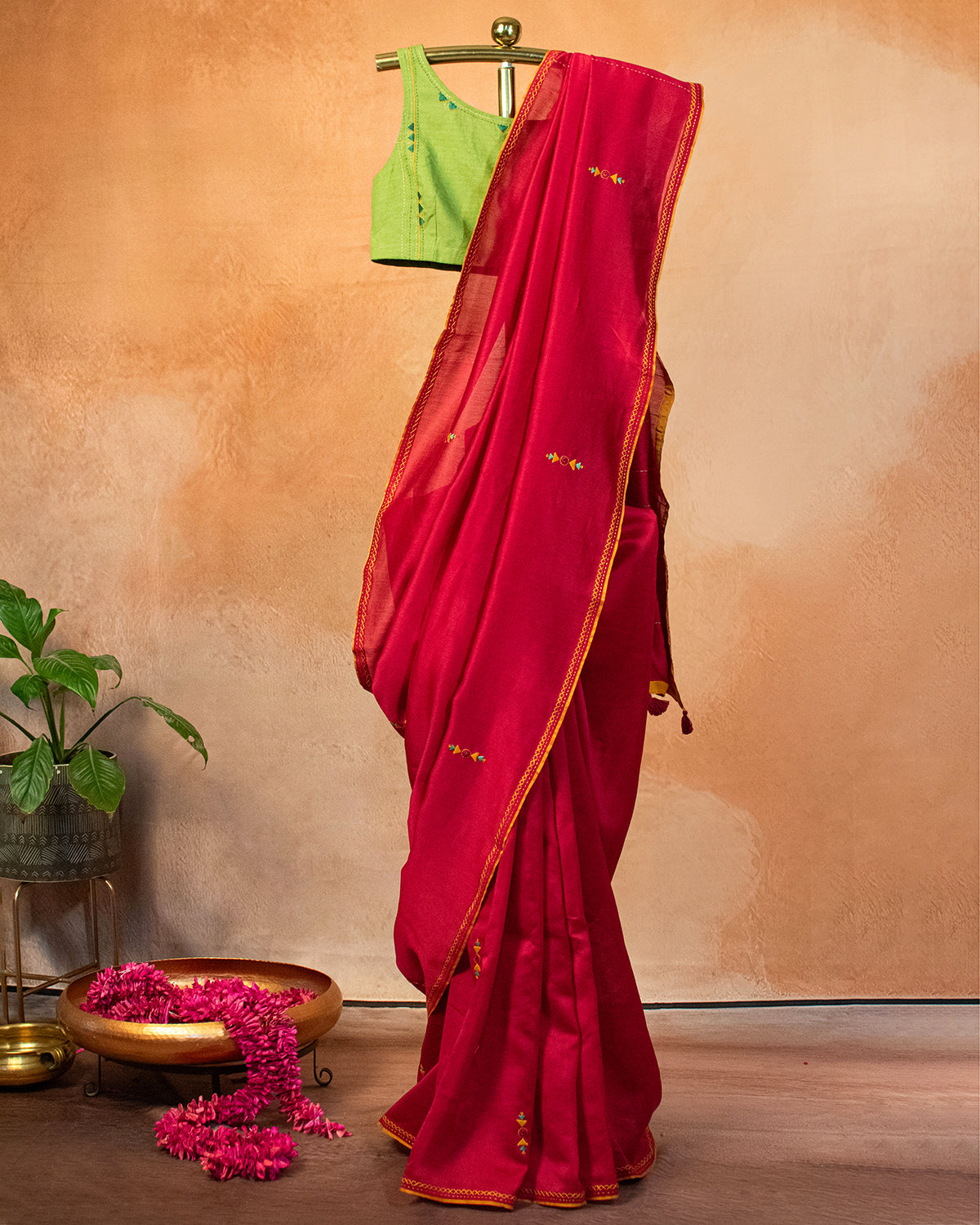 Surkh Chanderi Saree with Soof Hand Embroidery