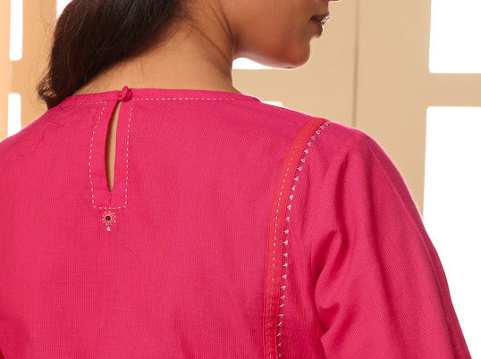 Aashvi Pink Kalidar Mangalgiri Cotton Kurta With Desert Hand Embroidery