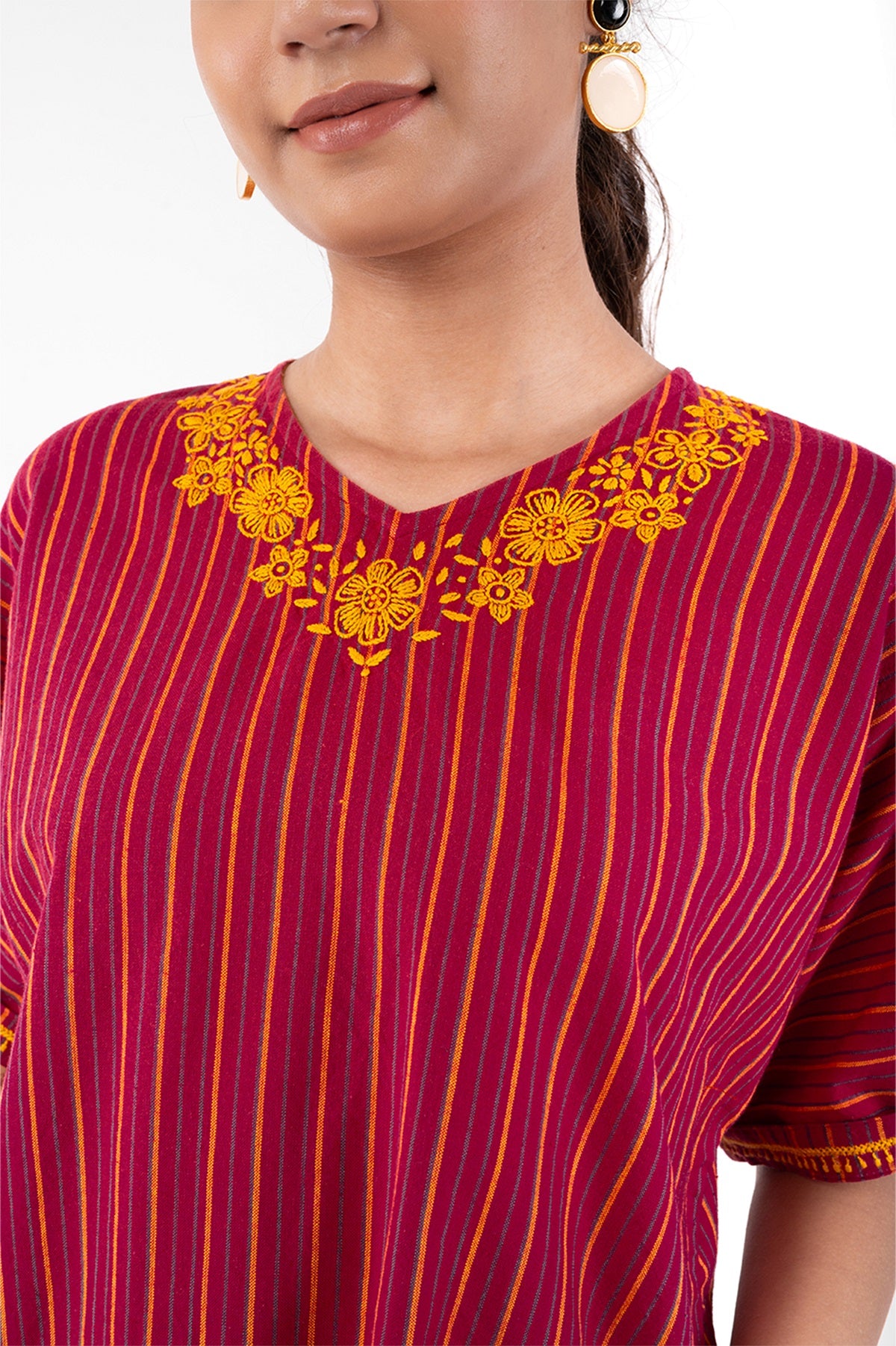 Pardis Red Chikankari Round Neck Boxy Top