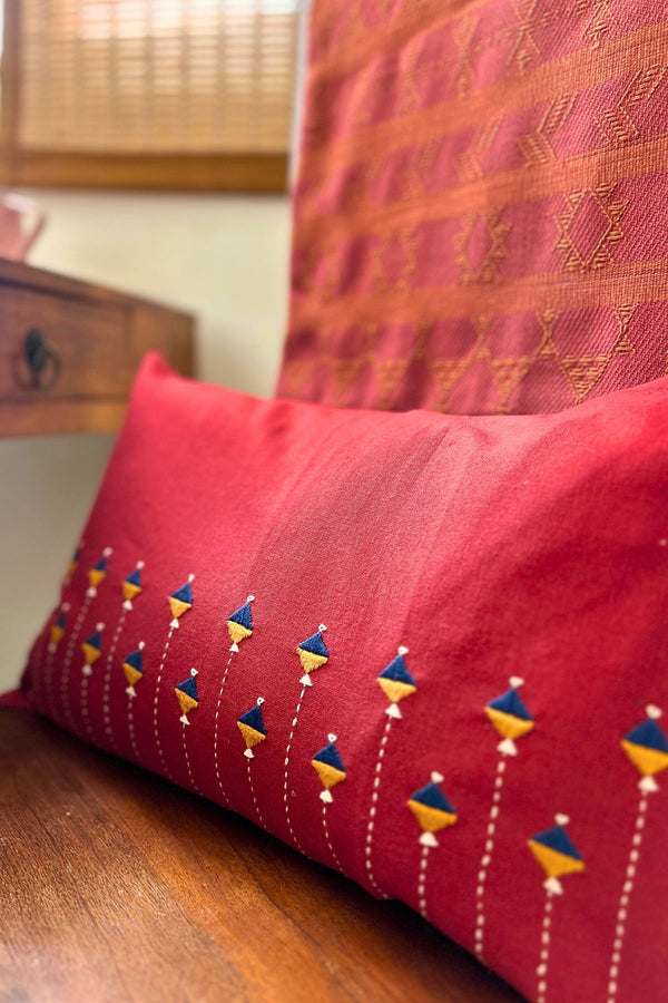 Eshna Maroon Rectangular Cushion Cover with Soof Hand Embroidery