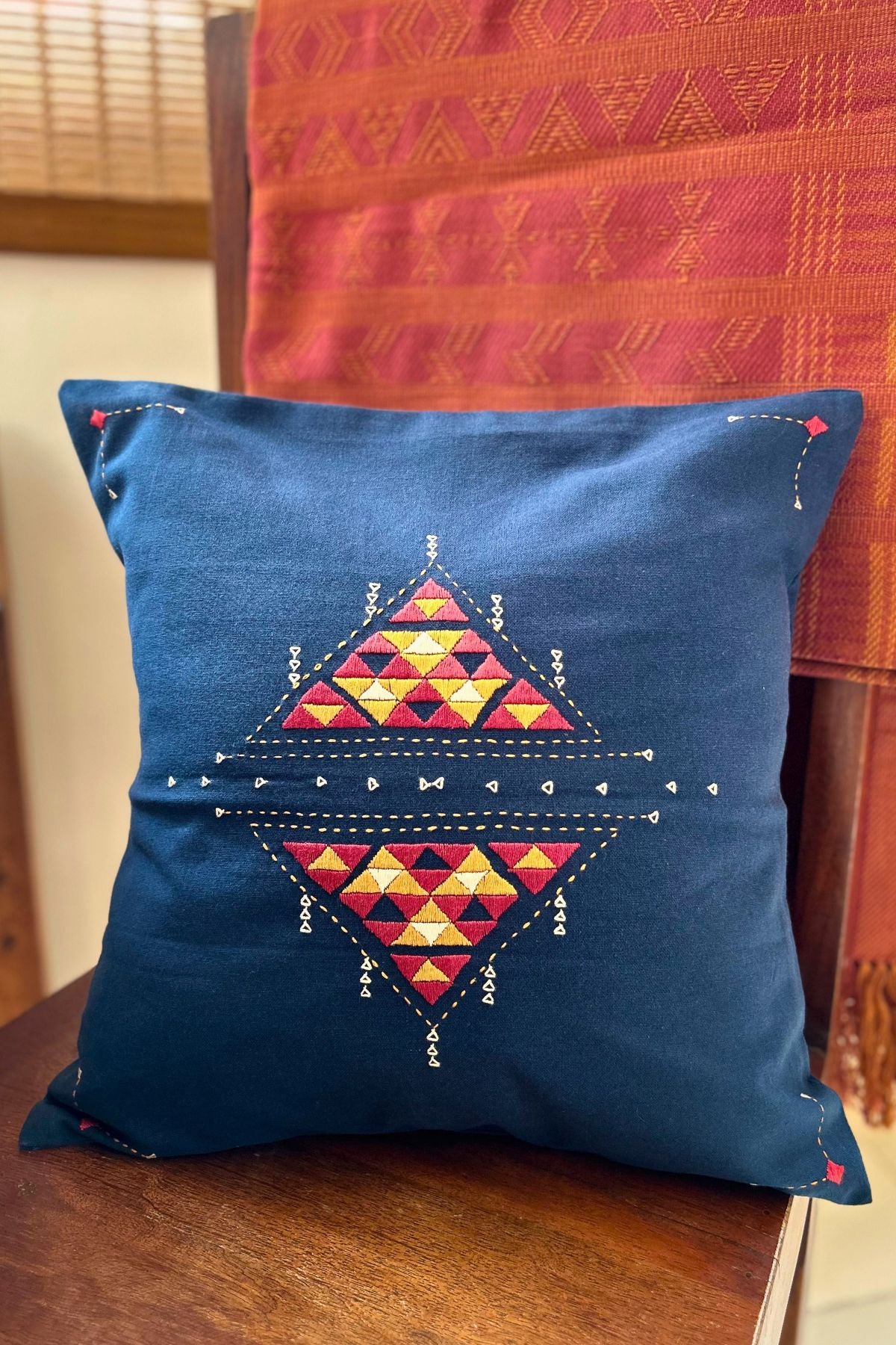 Eshna Blue Star Cushion Cover with Soof Hand Embroidery