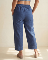 Dhwani Blue Straight-Fit Cotton Pants With Dessert Hand Embroidery