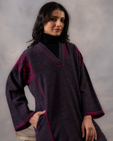 Gurez  Purple-Rapsody Handwoven Woolen Phiran with Chikankari Hand Embroidery