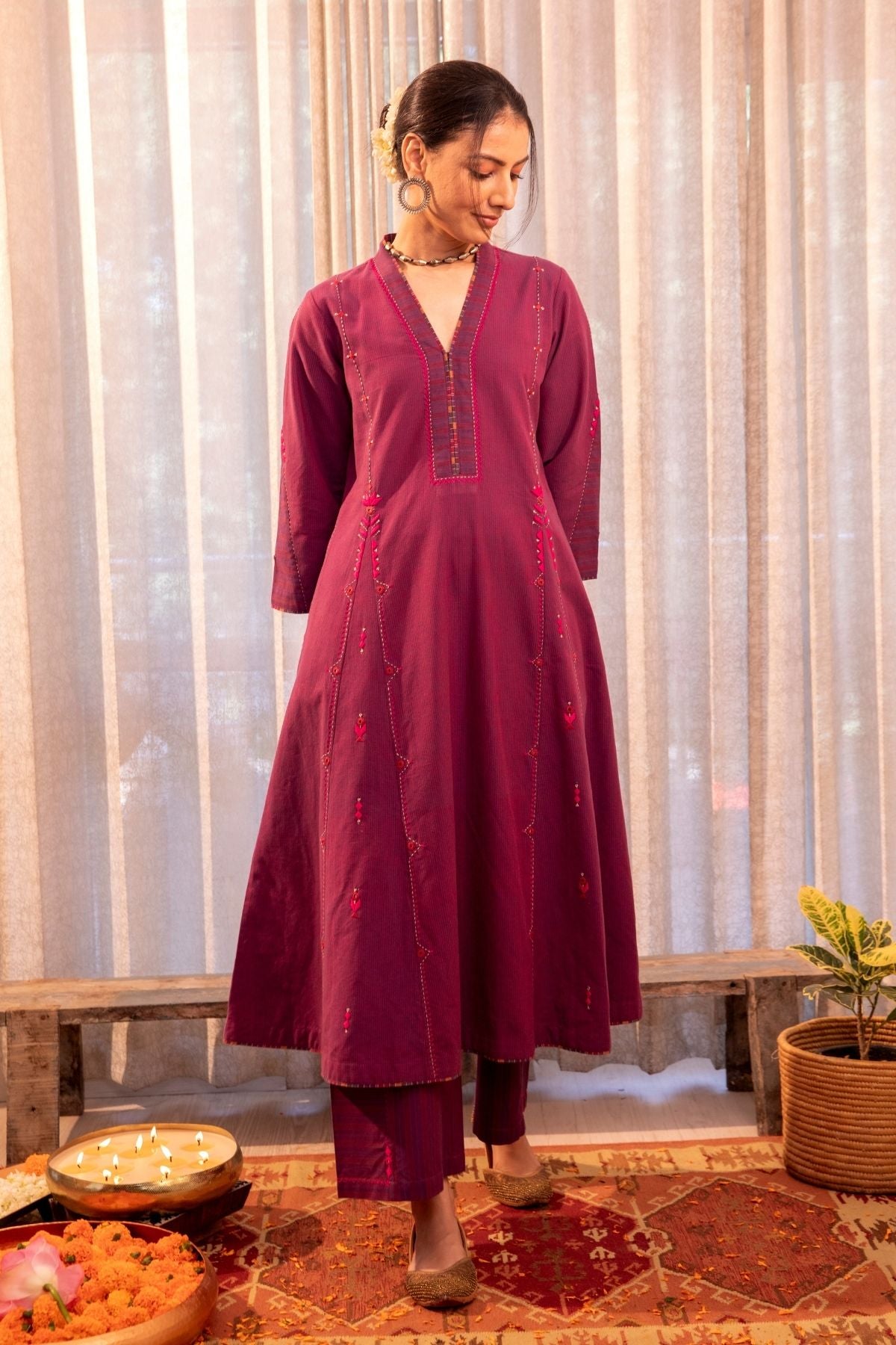 Haveli Soof Violet Hand Embroidered Kalidar Kurta