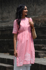 Nargis Pink Kashmiri Crewel Hand Embroidered Cotton Kurta