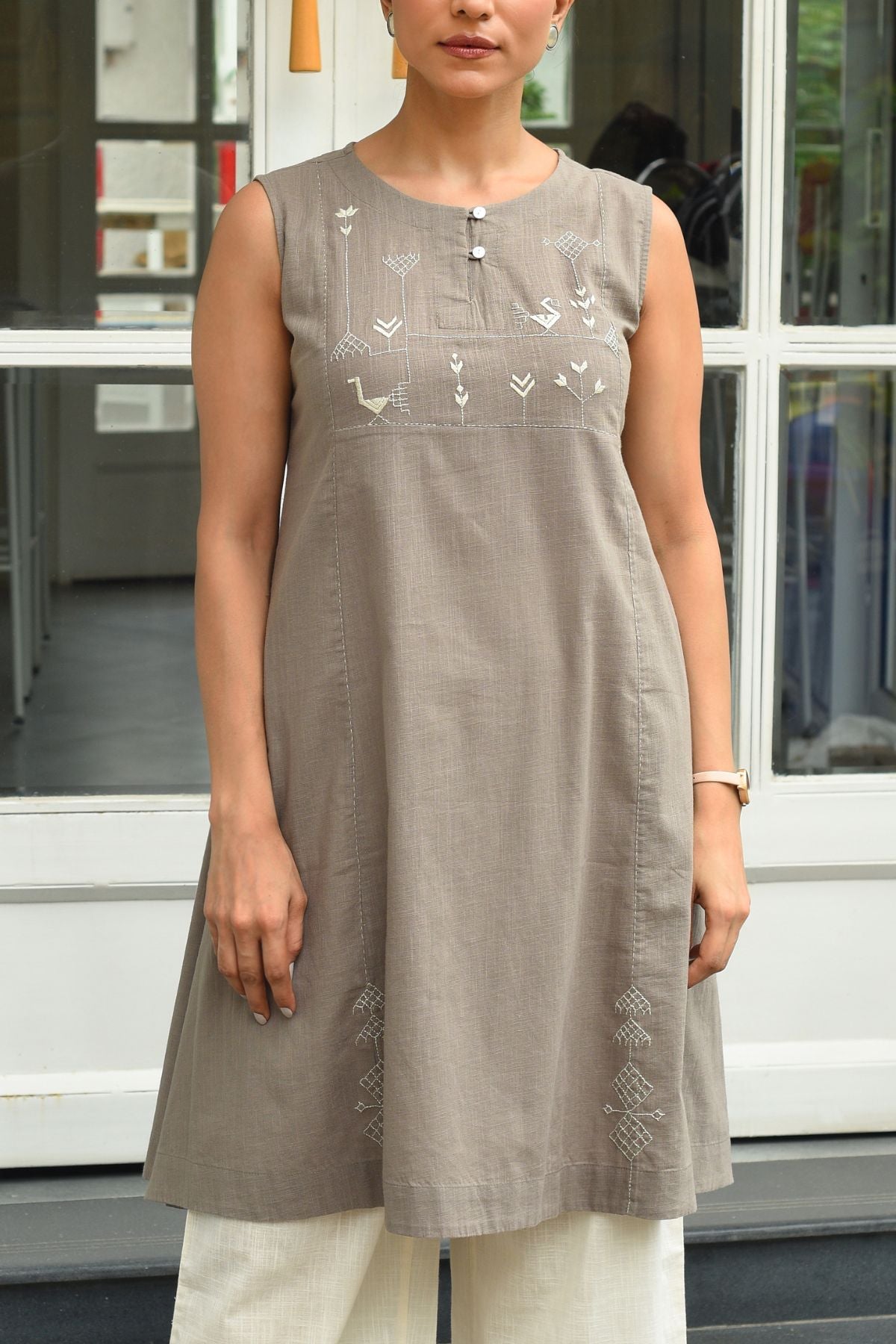 Bagh Cotton Sleeveless Grey Hand Embroidered Kurta