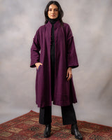 Gurez Wine Striped Handwoven Woolen Long Jacket
