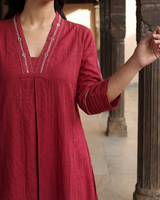 Dhwani Red A-Line Cotton Kurta With Dessert Hand Embroidery