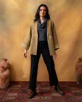 Dhaani Olive Green Handwoven Naturally Dyed Woolen Short Jacket