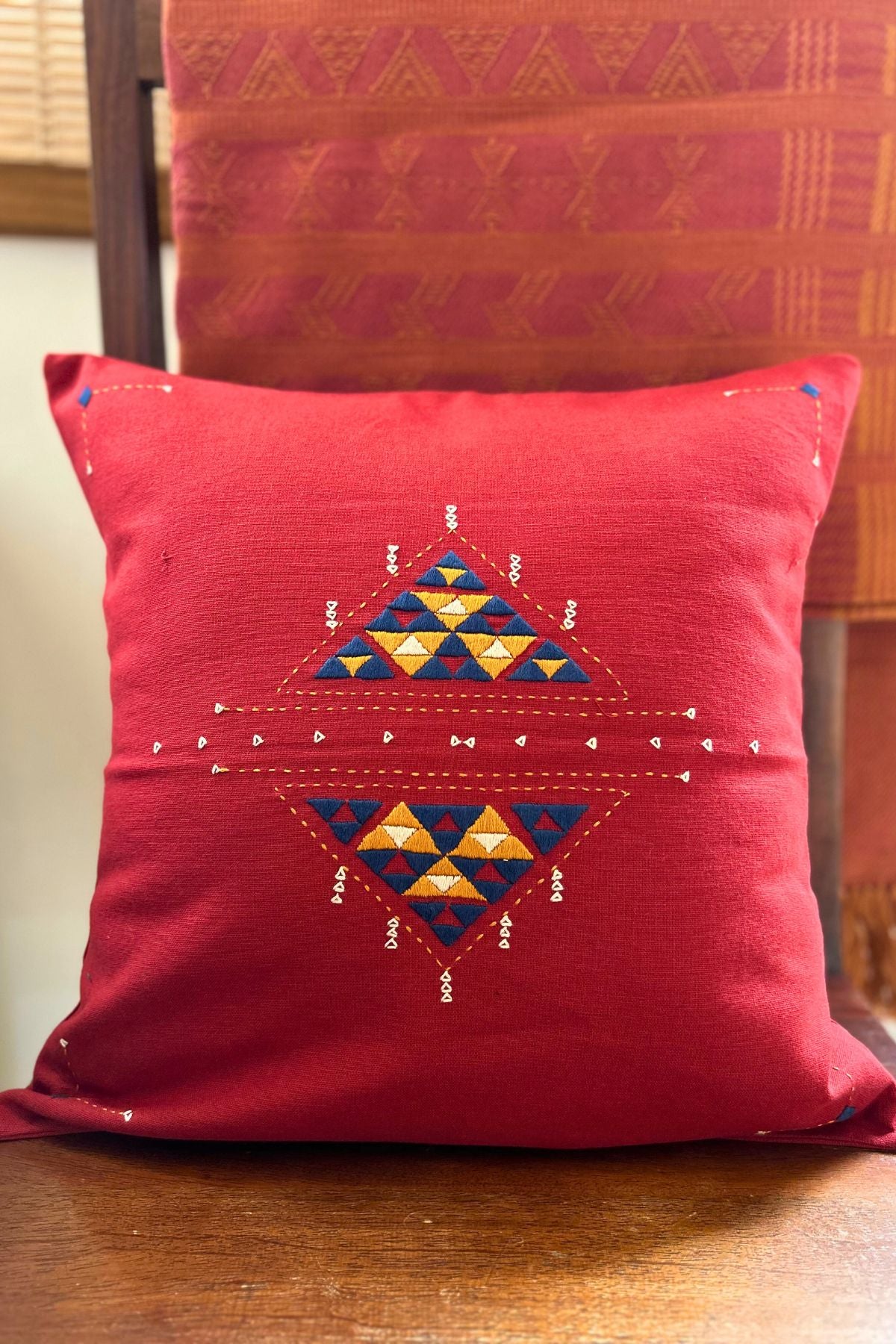 Eshna Maroon Star Cushion Cover with Soof Hand Embroidery