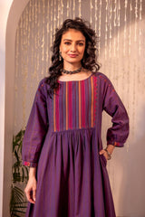 Haveli Applique Purple Hand Embroidered Dress