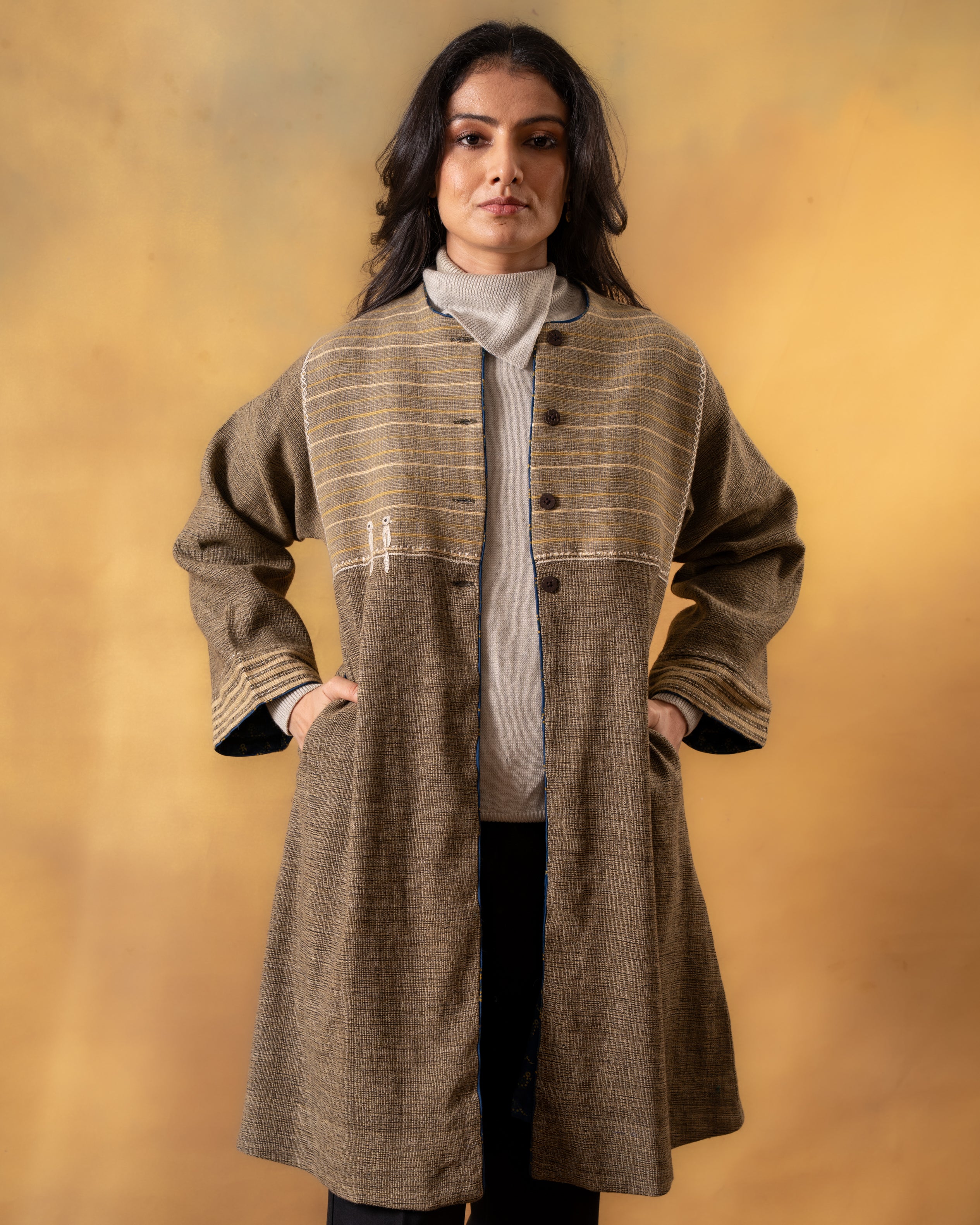 Dhaani Charcoal Green Handwoven Naturally Dyed Woolen Jacket