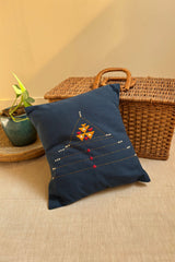 Eshna Blue Pyramid Cushion Cover with Soof Hand Embroidery