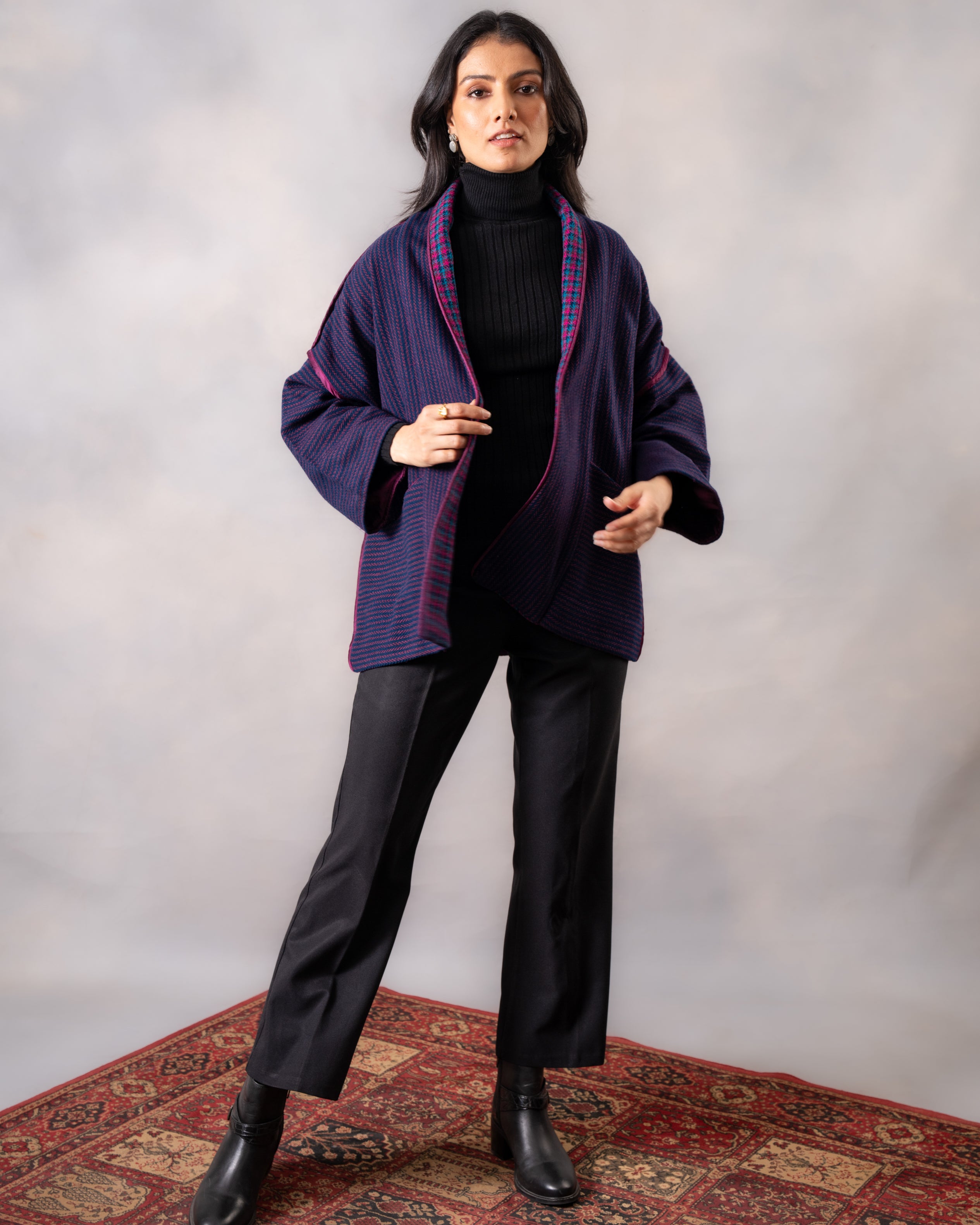 Gurez Blue Striped Handwoven Woolen Jacket