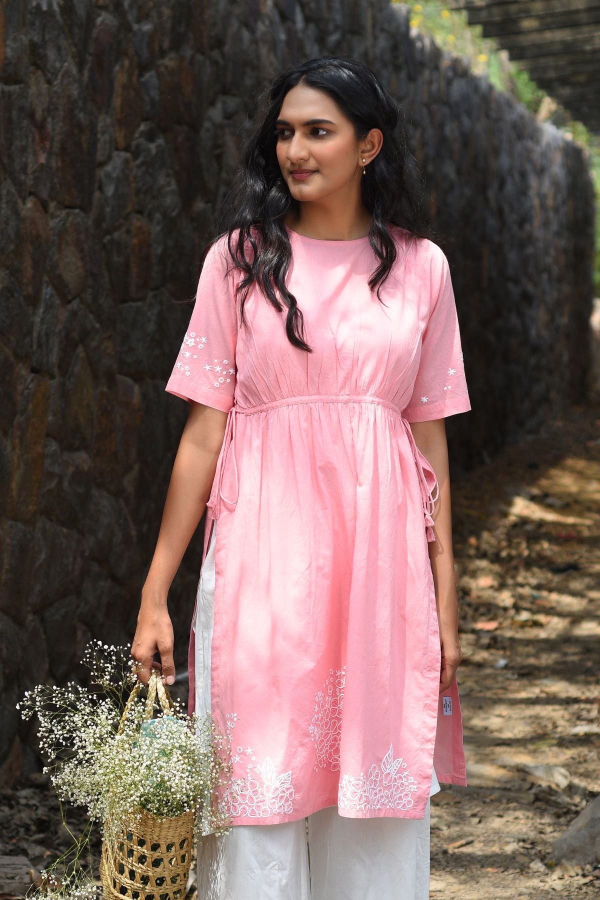 Nargis Pink Kashmiri Crewel Hand Embroidered Cotton Kurta