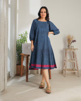 Chaaya Indigo Block Printed Dress With Raglan Sleeves