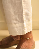 Dhwani White Cotton Pant With Kantha Hand Embroidery