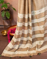 Beige Tussar Saree with Soof Hand Embroidery