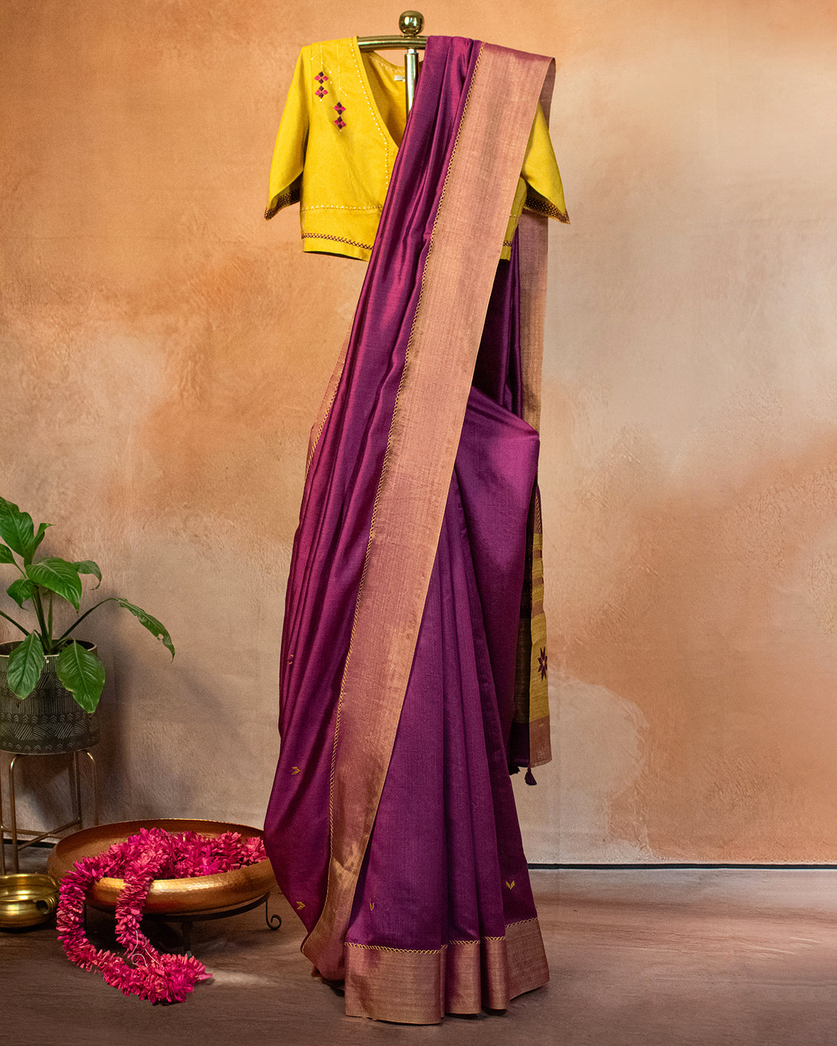Baigni Tussar Saree with Soof Hand Embroidery
