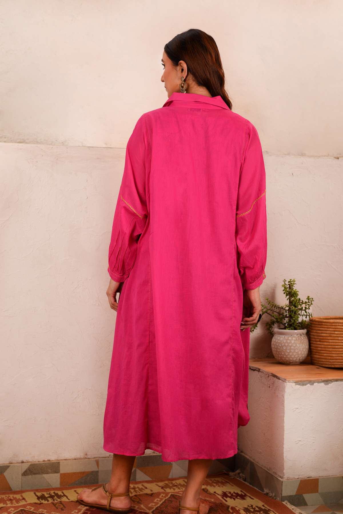 Saheli Double Layer Hand Embroidered Pink Mulmul Cotton Over lay Dress With Printed Pink Slip