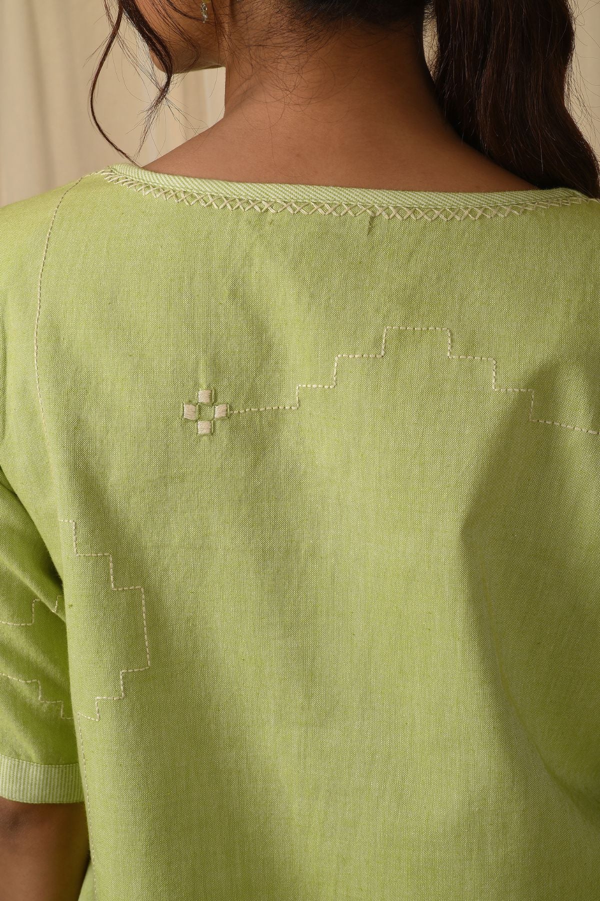 Baori Green Hand Embroidered Round Neck Top